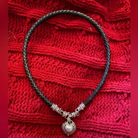 SALE🥂Judith Ripka sterling silver diamonique leather corded necklace/choker - Picture 2 of 10